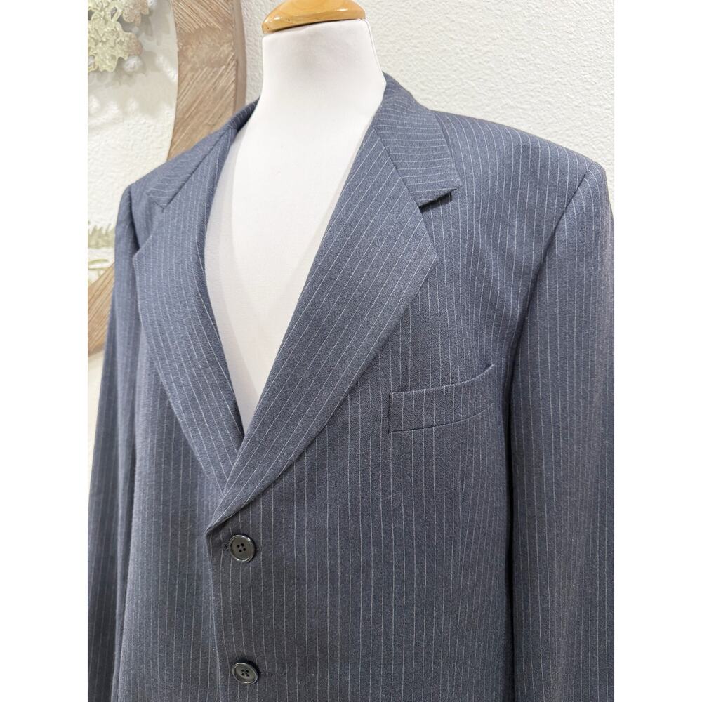 Cerruti 1881 Italian Pure Wool Pinstriped Suit Jacket Sport Coat Navy Blue 52 - Picture 2 of 7